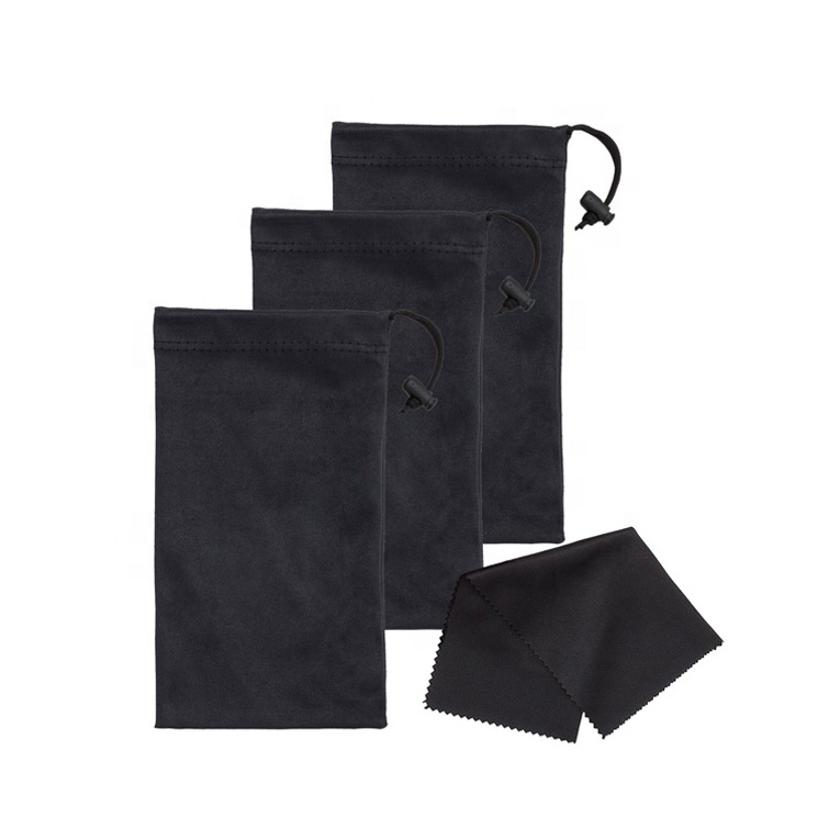 Bolsa de gafas suaves serigrafiadas en negro, blanco y gris de alta calidad